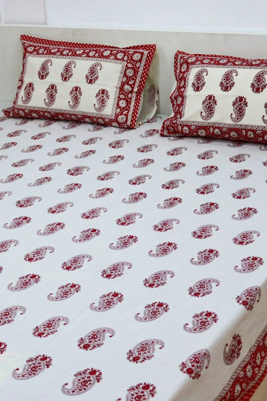 Paisley Handprinted Cotton Bedsheets Double Bed