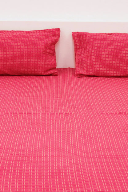 Premium Cotton Handloom Bedsheets | Bedcover  king Size  with two Pillow Covers Pink