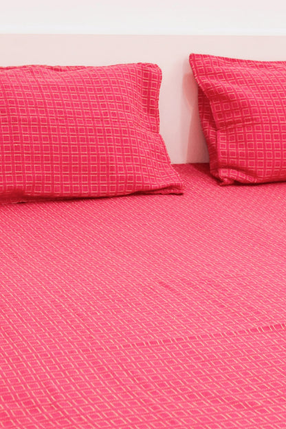 Premium Cotton Handloom Bedsheets | Bedcover  king Size  with two Pillow Covers Pink