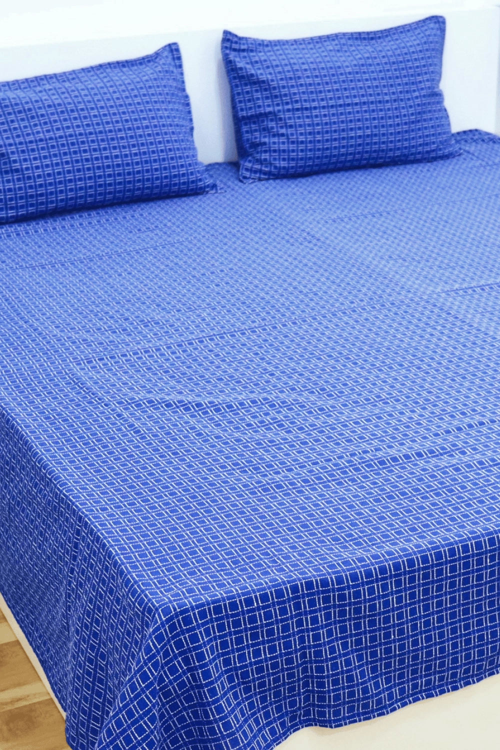 Premium Cotton Handloom Bedsheet | Bedcover king Size  with two Pillow Covers Blue