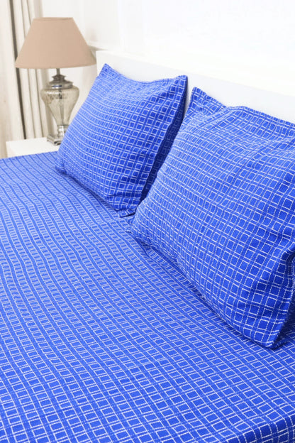 Premium Cotton Handloom Bedsheet | Bedcover king Size  with two Pillow Covers Blue