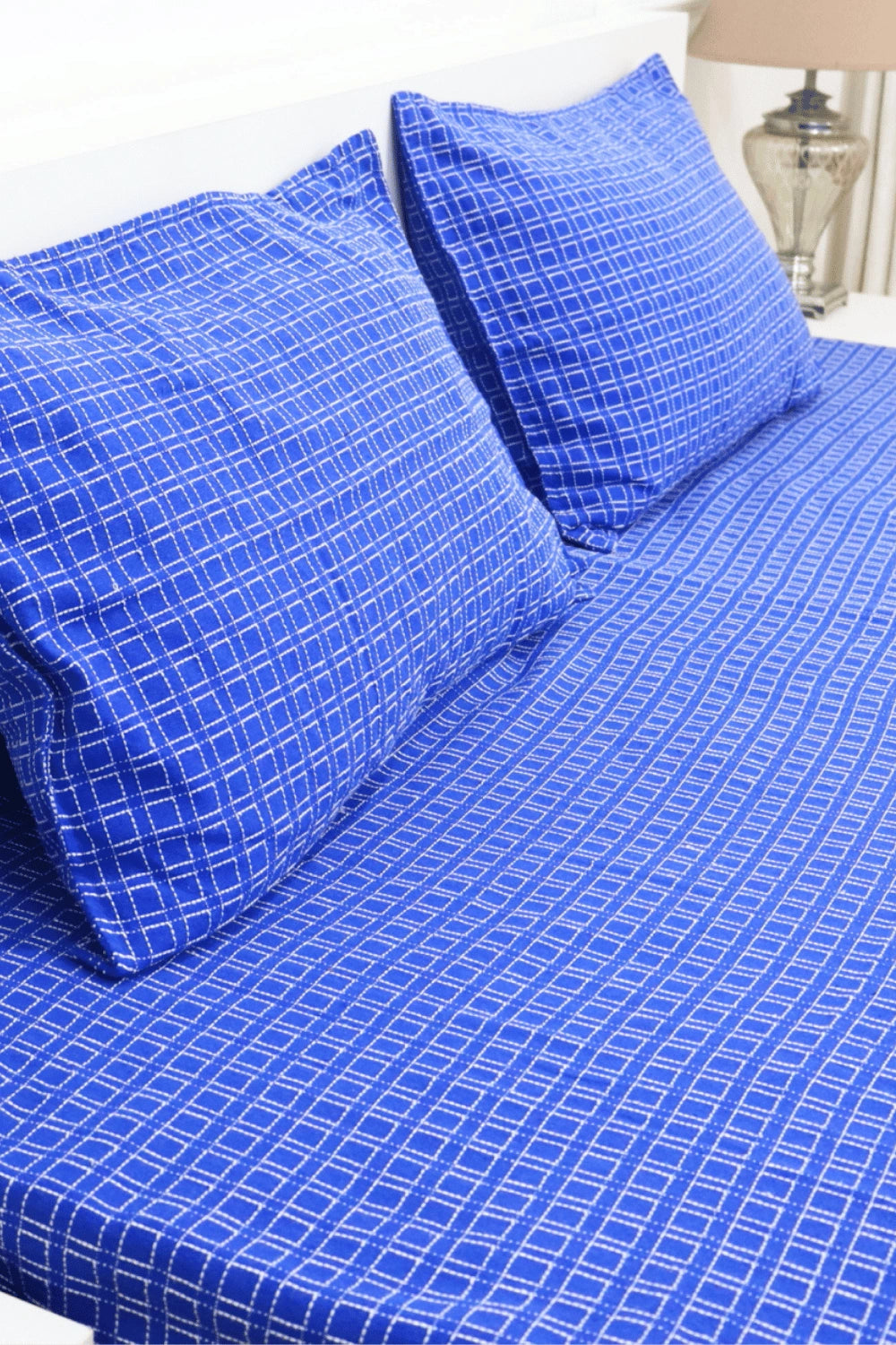 Premium Cotton Handloom Bedsheet | Bedcover king Size  with two Pillow Covers Blue