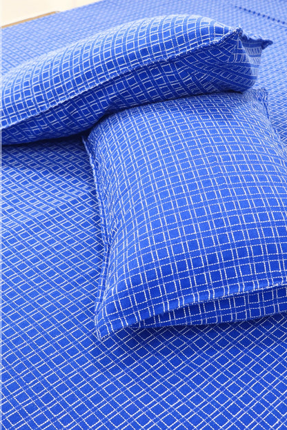 Premium Cotton Handloom Bedsheet | Bedcover king Size  with two Pillow Covers Blue