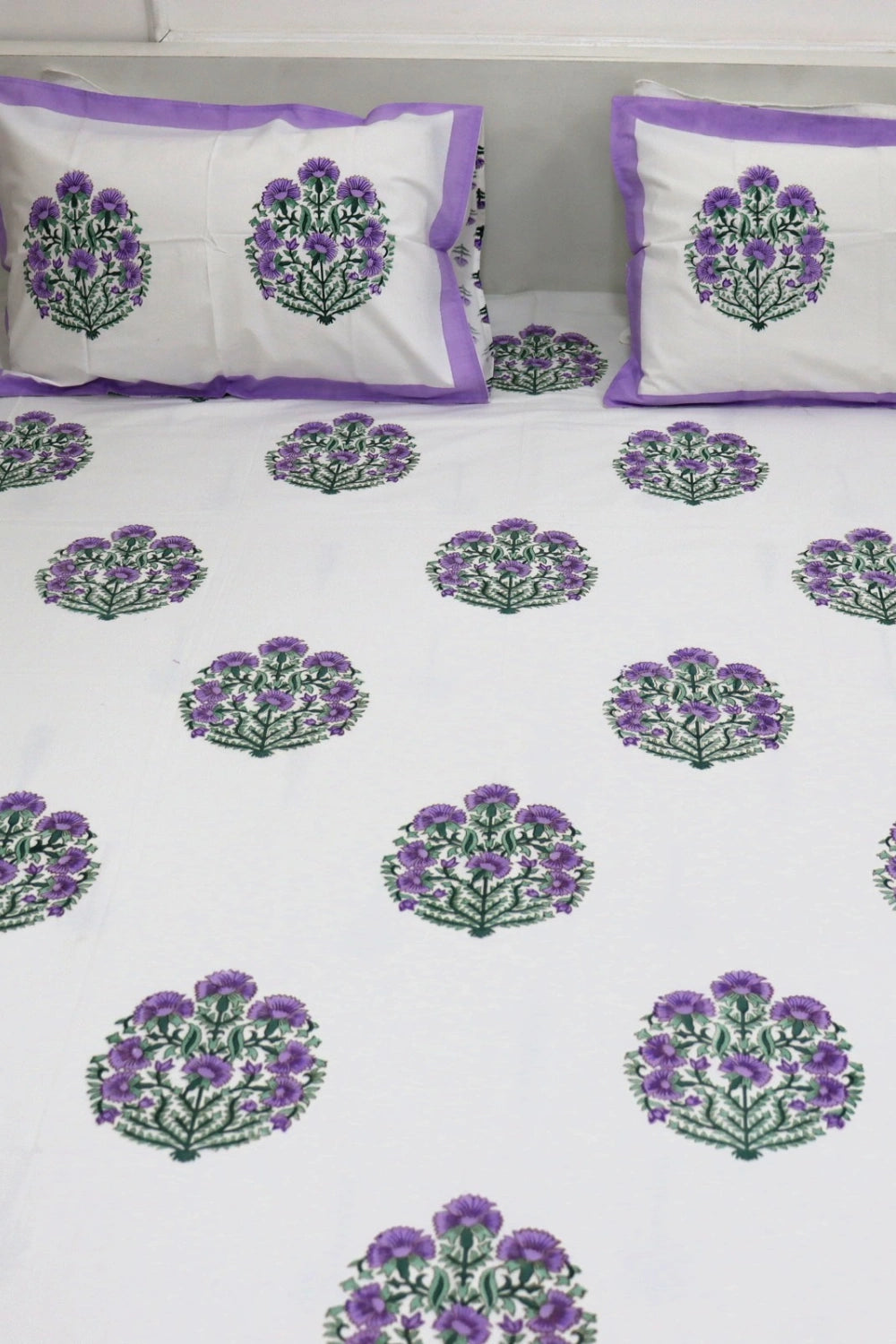 Ramya Block Print Percale Cotton Super king Size Bed Sheets 400 TC with Two Matching Pillow Covers