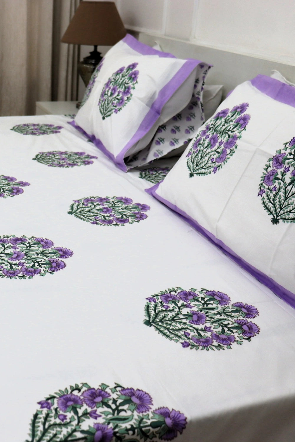 Ramya Block Print Percale Cotton Super king Size Bed Sheets 400 TC with Two Matching Pillow Covers