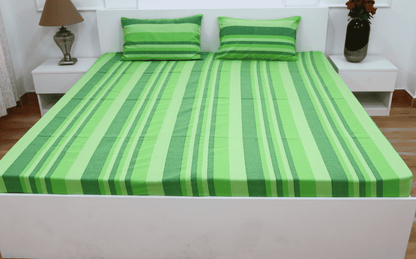 theindiglobal Premium Handloom Cotton bedsheet for double bed (90 X 100 Inches) with 2 Pillow Covers, Classic Lines, 210 Threadcount (Green)…