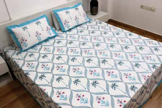 Ramya Block Print Percale Cotton Bedsheet Set