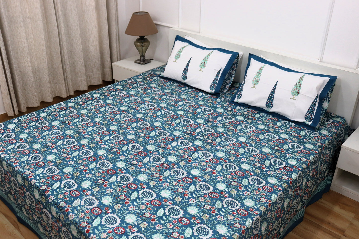 Ramya Block Print Percale Cotton Bedsheet Set