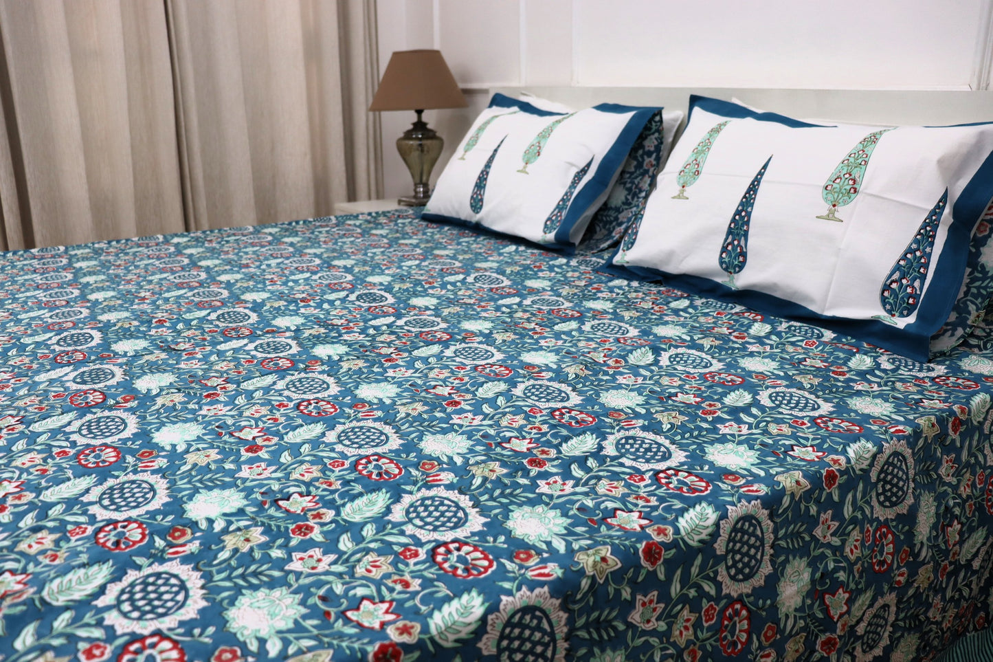 Ramya Block Print Percale Cotton Bedsheet Set