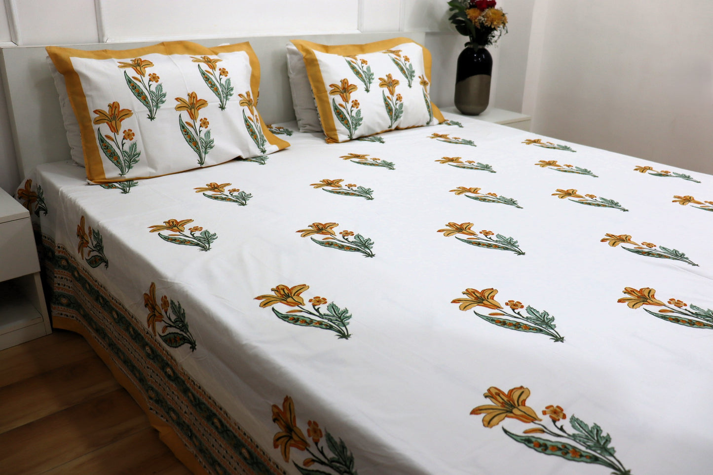 Ramya Block Print Percale Cotton Bedsheet Set