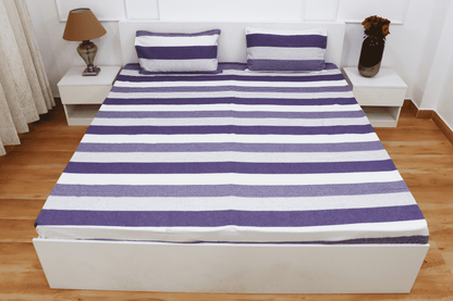 theindiglobal Premium Handloom Cotton bedsheet for double bed/Quilted Bedsheet (90 X 100 Inches) with 2 Pillow Covers, Kantha Embroidery, 210 Threadcount (Purple)