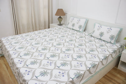 Veda Handblock Printed Percale Bedsheet 300 TC With Two Reversible Pillow Covers