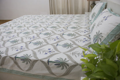 Veda Handblock Printed Percale Bedsheet 300 TC With Two Reversible Pillow Covers