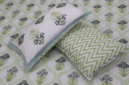 Veda Handblock Printed Percale Bedsheet 300 TC With Two Reversible Pillow Covers